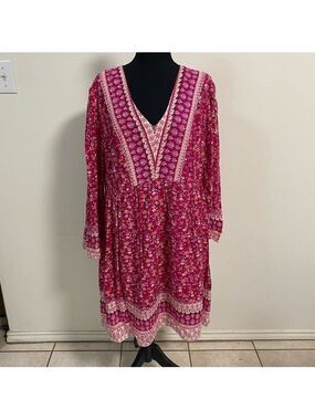 Maeve Dress Women’s Medium Pink Anthropologie Isabel Embroidered Tunic Dress